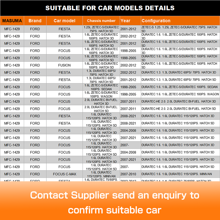 MFC-1429 MASUMA Auto Filters Series for Chinese Cars 1007706 1043147 1066071 1070521