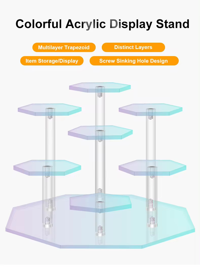 13cm Dia X 9cm Hexagon Acrylic Display Shelf For Action Figures Dolls Jewelry Storage