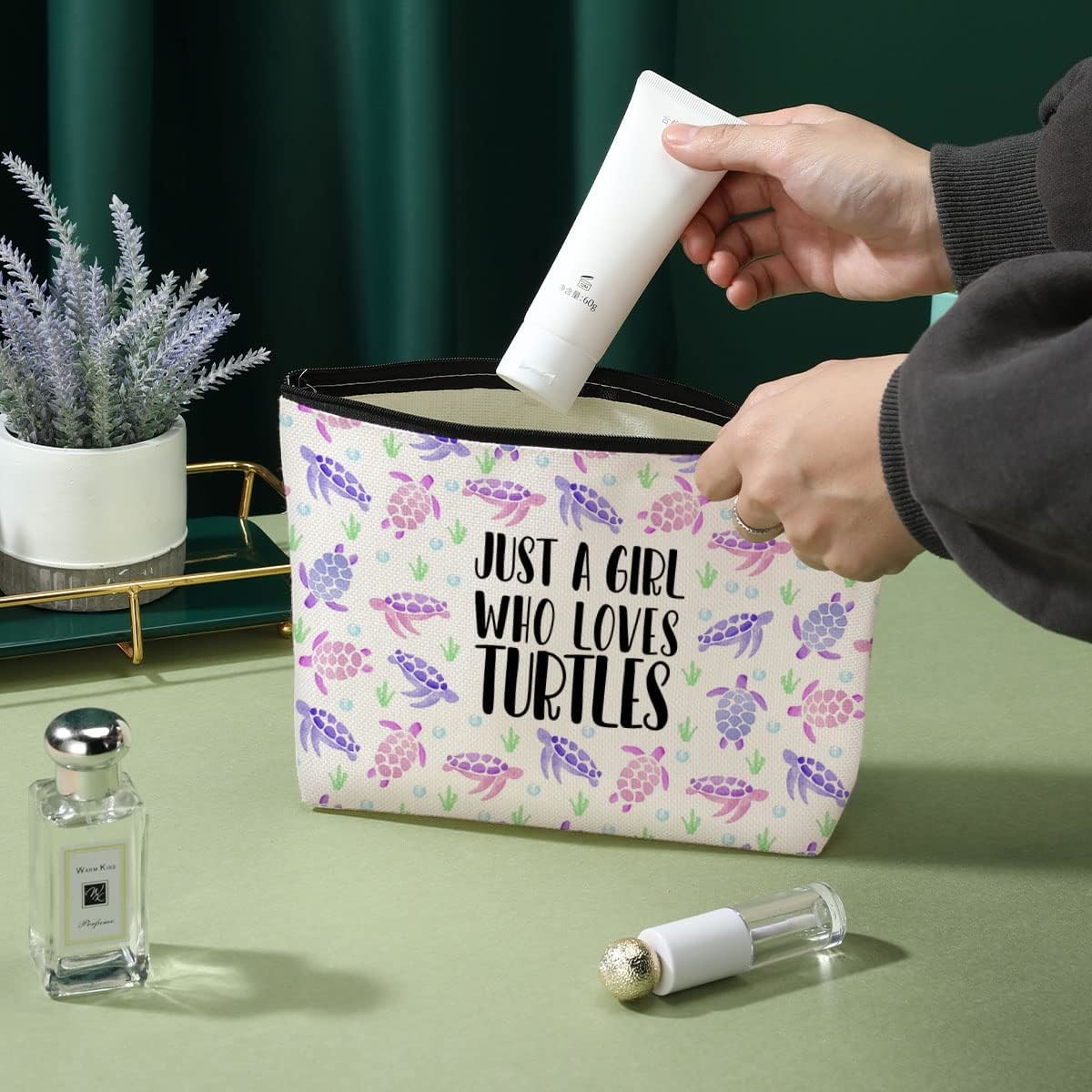 Soft Waterproof Watercolor Sea Turtle Make Up Bag For Women Cosmetic Travel Bag