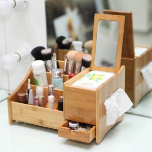 Wholesale bamboo makeup organizer with mirror from china suppliers