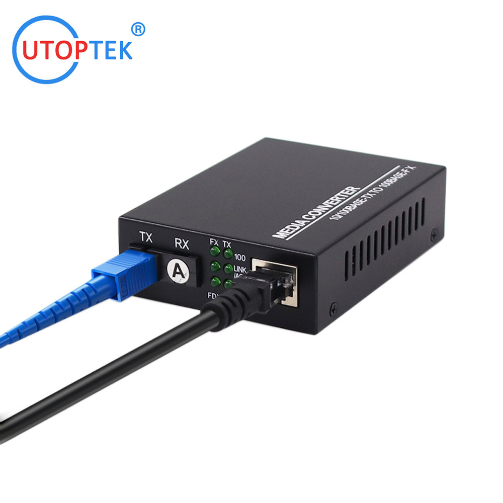 UTOPTEK Brand Fiber Optic Network Ethernet Media Converter Electric to Fiber Converter SC 20km to RJ45 media converter