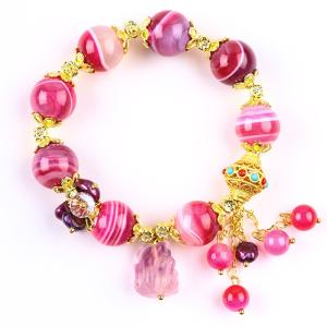 Wholesale 14mm Pink Agate Stone Bracelet With Purple Nine Tail Fox Carving from china suppliers
