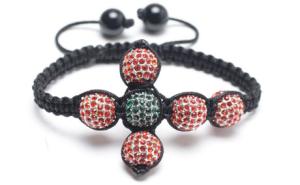 Wholesale Shamballa Cross Bracelet, Red &amp; Green Crystal Pave Alloy Beads from china suppliers