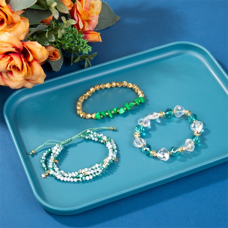 Beaded Emerald Bracelet With Gold Metal Star Charm Stackable Bracelet Set