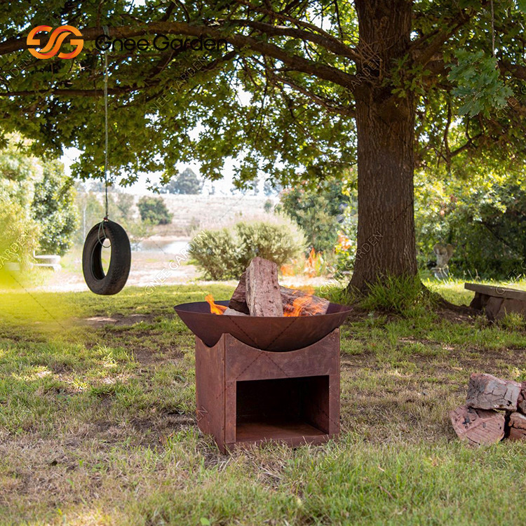 3mm Round Outdoor Garden Wood Burning Corten Steel Fire Pit With Wood Storage With Various Sizes