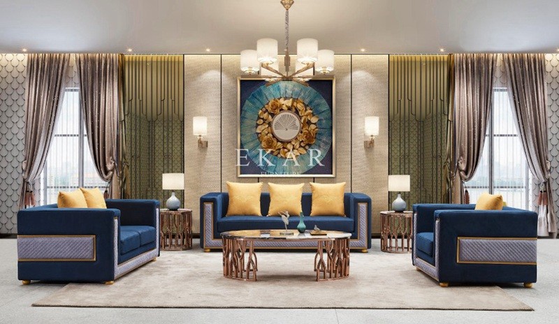 Blue Velvet Modern Home Furniture Loveseat Couch Living Room Sofa