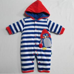 Wholesale Yarn Dyed Striped Baby Footed Rompers Velour Warm Romper With Padding from china suppliers