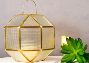 Wholesale Glass greenhouse handle lamp copper golden color hanging landscape bottle flower glass box candle holder lampshade from china suppliers