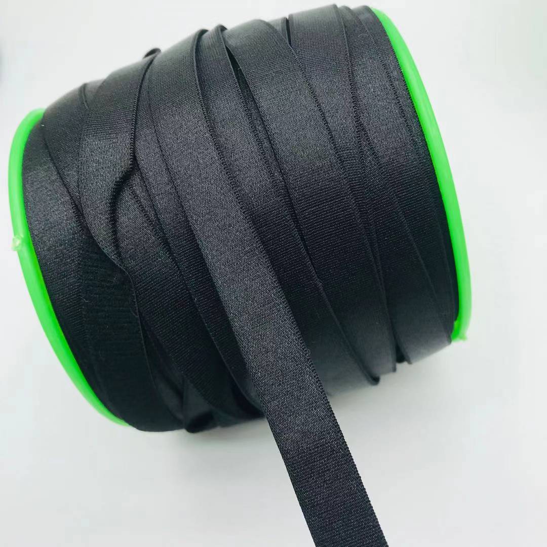 Custom Bra Elastic Band Black White Shiny Fold Over Elastic Trimming Ribbon Binding Bias Tape For Bra
