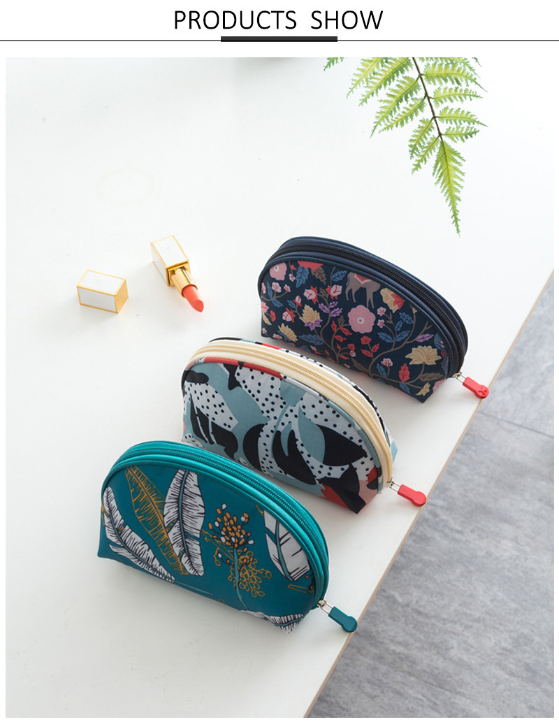 Wholesale Custom Half Moon Shape Printed Practical Wash Makeup Bag