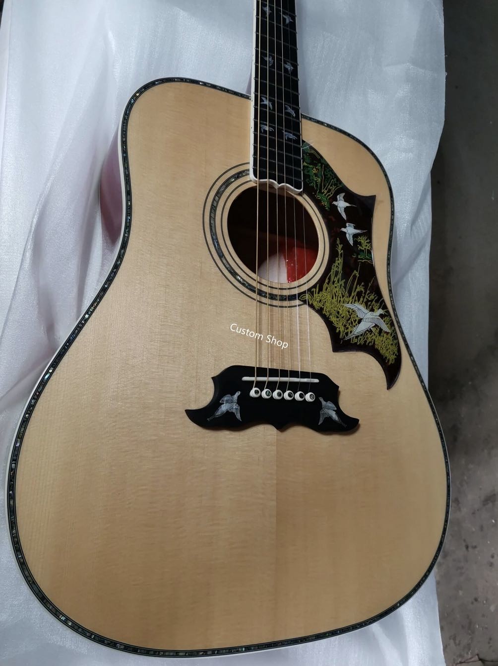 Custom 12 strings 41 inch Flamed Maple Neck Doves Dreadnought Acoustic Guitar Deluxe Version Customized Headstock