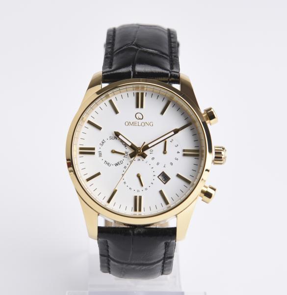 Business Gift Leather Strap Wrist Watches , IP Plating Mens Stainless Steel
