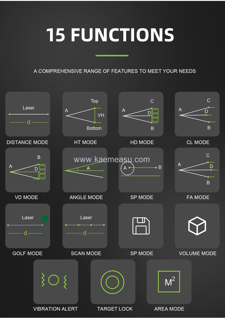 kaemeasu USB Charging Golf Rangefinder Big Screen Laser Range Finder Slope Switch Flagpole Lock J1500