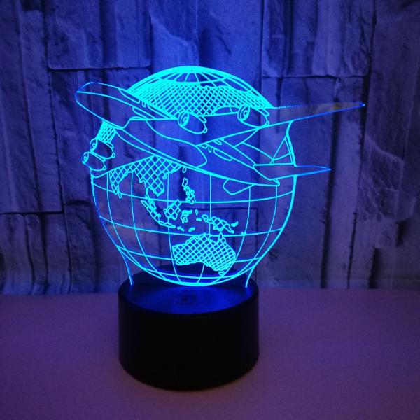 OEM souvenir Earth airplane model 3D LED night light USB colorful touch switch stereo three-dimensional desktop lamp