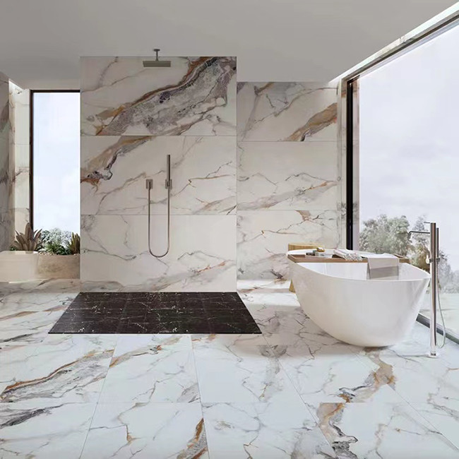 Calacatta White Gold Veins Marble Porcelain Slab Tile Sintered Stone 600x1200mm