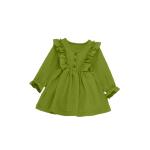 Toddler Baby Girls Muslin Cotton Fabric Long Sleeve Ruffle Trim Dresses Above