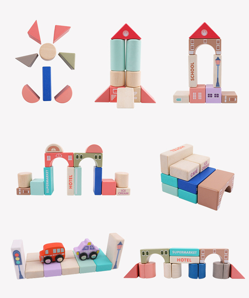 2700g Beech Wooden City Building Blocks 115pcs Wooden Bricks Toys