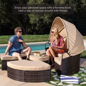 Wholesale Modern Hotel Outdoor Furniture Patio Rattan Round Flip Top Daybed With Canopy Cushion For Backyard Porch from china suppliers
