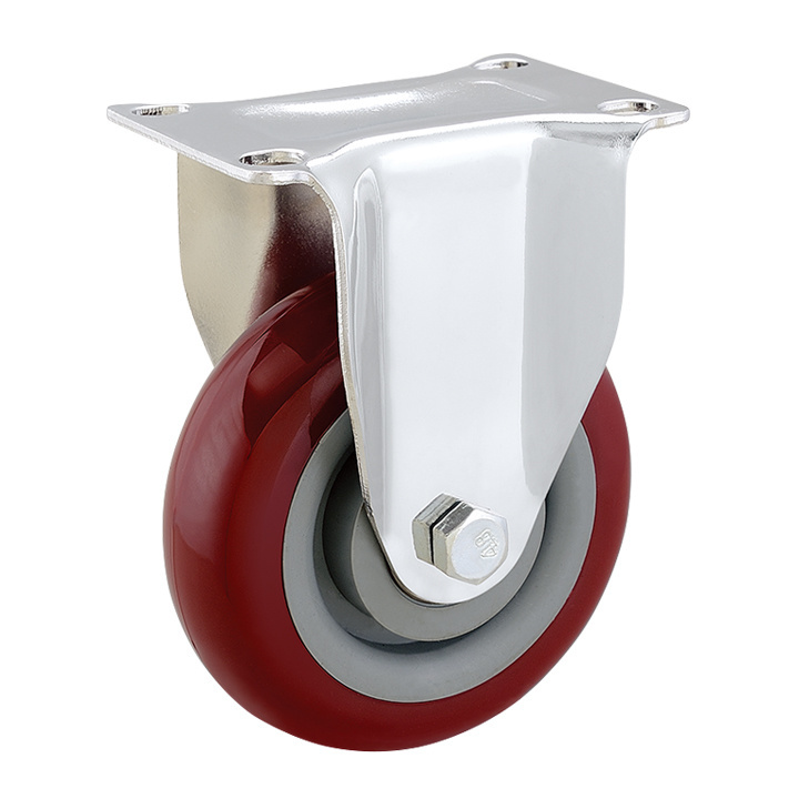 3 4 5 Inch Best Service Caster Wheels Swivel Plate Casters on Red PVC Polyurethane Wheels