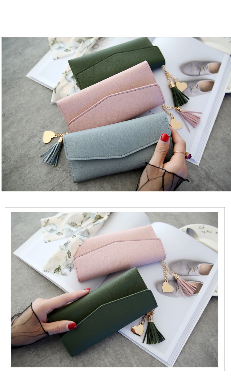 Solid Colors PU Leather Women Wallets Luxury Long Hasp Fold-over Pattern Coin Purses
