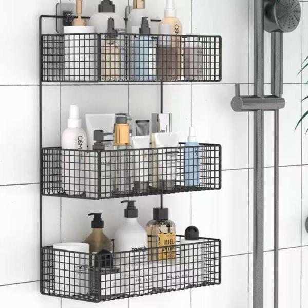 Bathroom Washstand 2.5mm Wall Storage Basket Bath Toilet Perforation Free