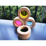 Kids Montessori Wooden Toy Sensory Rainbow Mirror Blocks Solid Rubber Wood