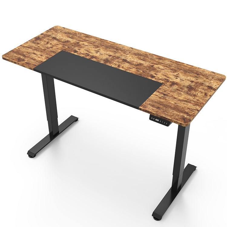 Office Work Study Metal Dual Motor Height Adjustable Sit-Standing Laptop Table in Brown