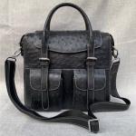 Exotic Authentic Ostrich Skin Men's Large Casual Flap Pockets Handbag Travel