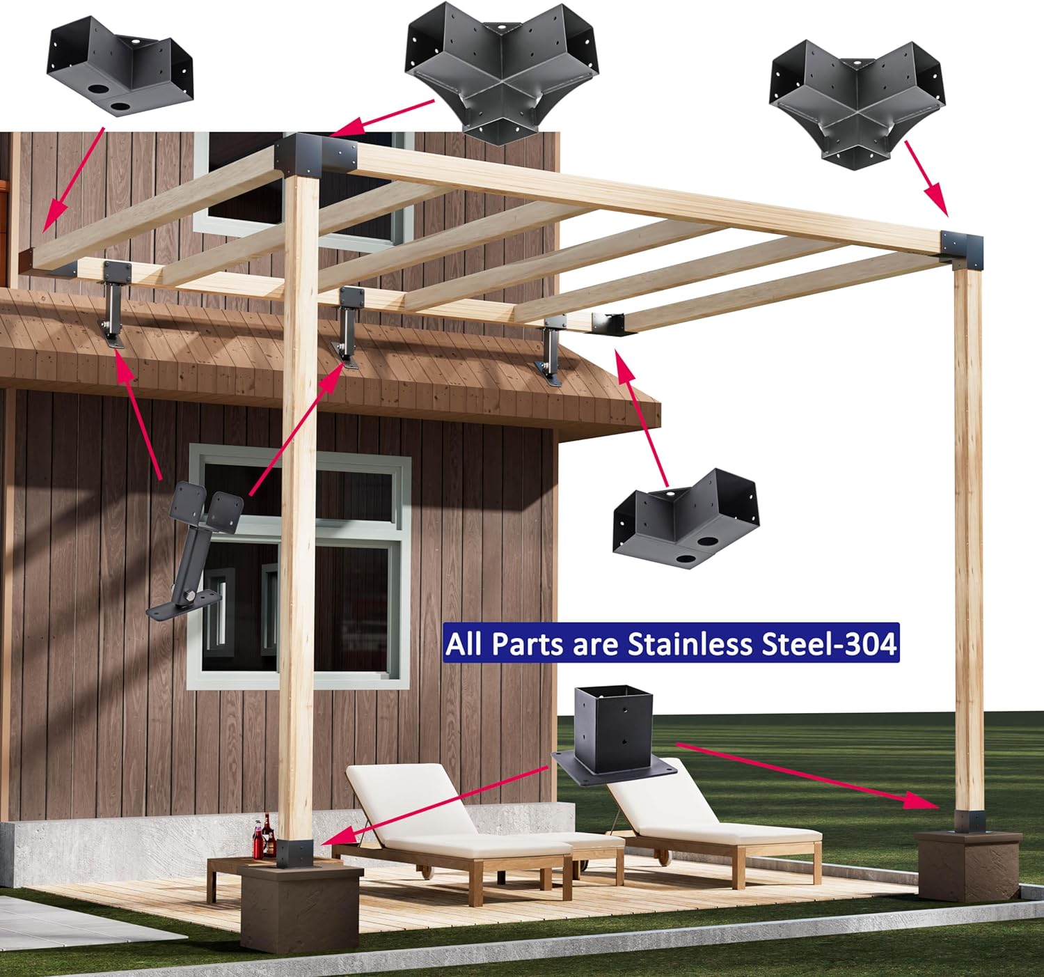 DIY Kit Lumber Pergola Brackets Patio Support Post Bracket with ISO9001 Rohs CE 16949