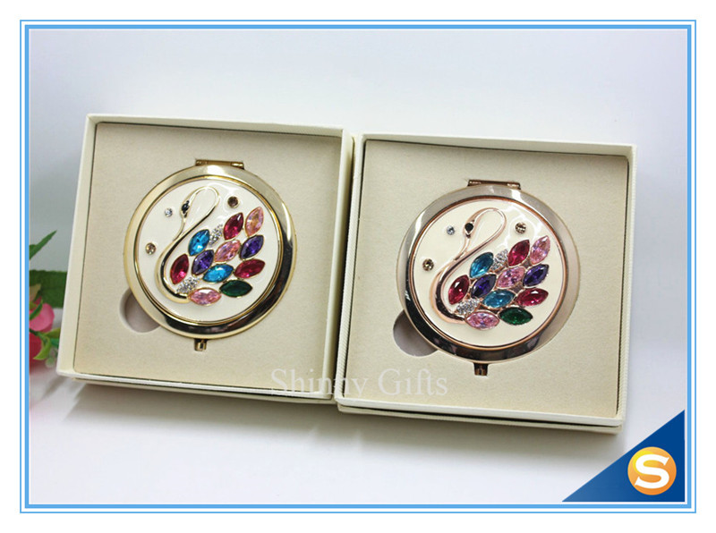 Shinny Gifts Rhinestone Small Metal Mirror For Craft Crystal Round Shape Pocket Mirror
