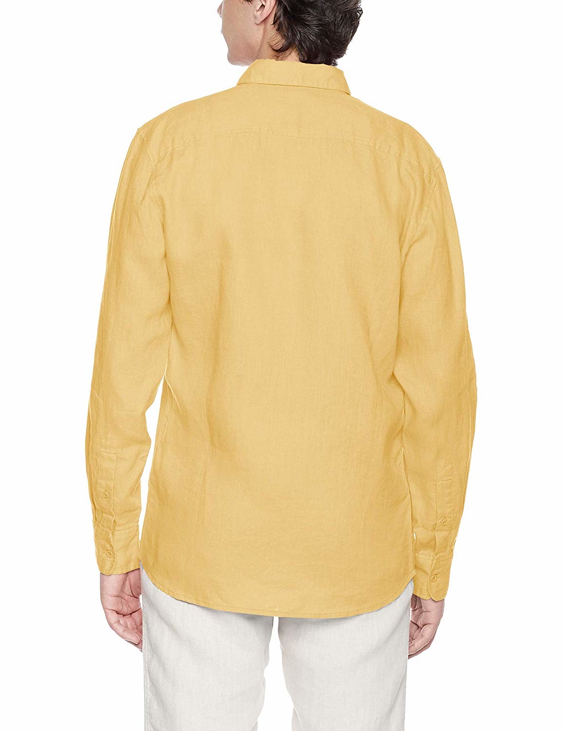 Men'S Collared Yellow Plain Linen Shirt Lightweight Long Sleeve Shirts For Summer