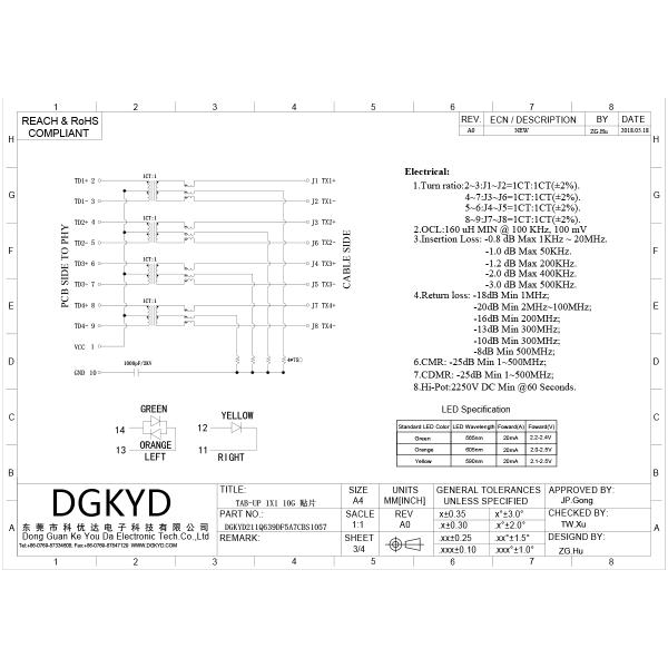 RJ45 connector 10G Ethernet filter SMT sinking board surface mount Ethernet port socket RJ45 female socket DGKYD211Q639DF5A7CBS1057