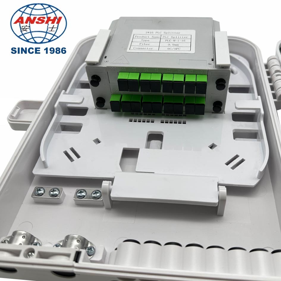 Plastic SMC 16 Core SC Fiber Distribution Box Waterproof FTTH PLC Splitter Box