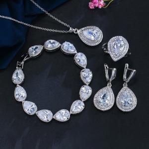 Wholesale Water Drop Rhinestone Long Pendant Full Crystal Silver Plated Necklace &amp; Earrings Elegant Bridal Wedding Jewelry Set from china suppliers