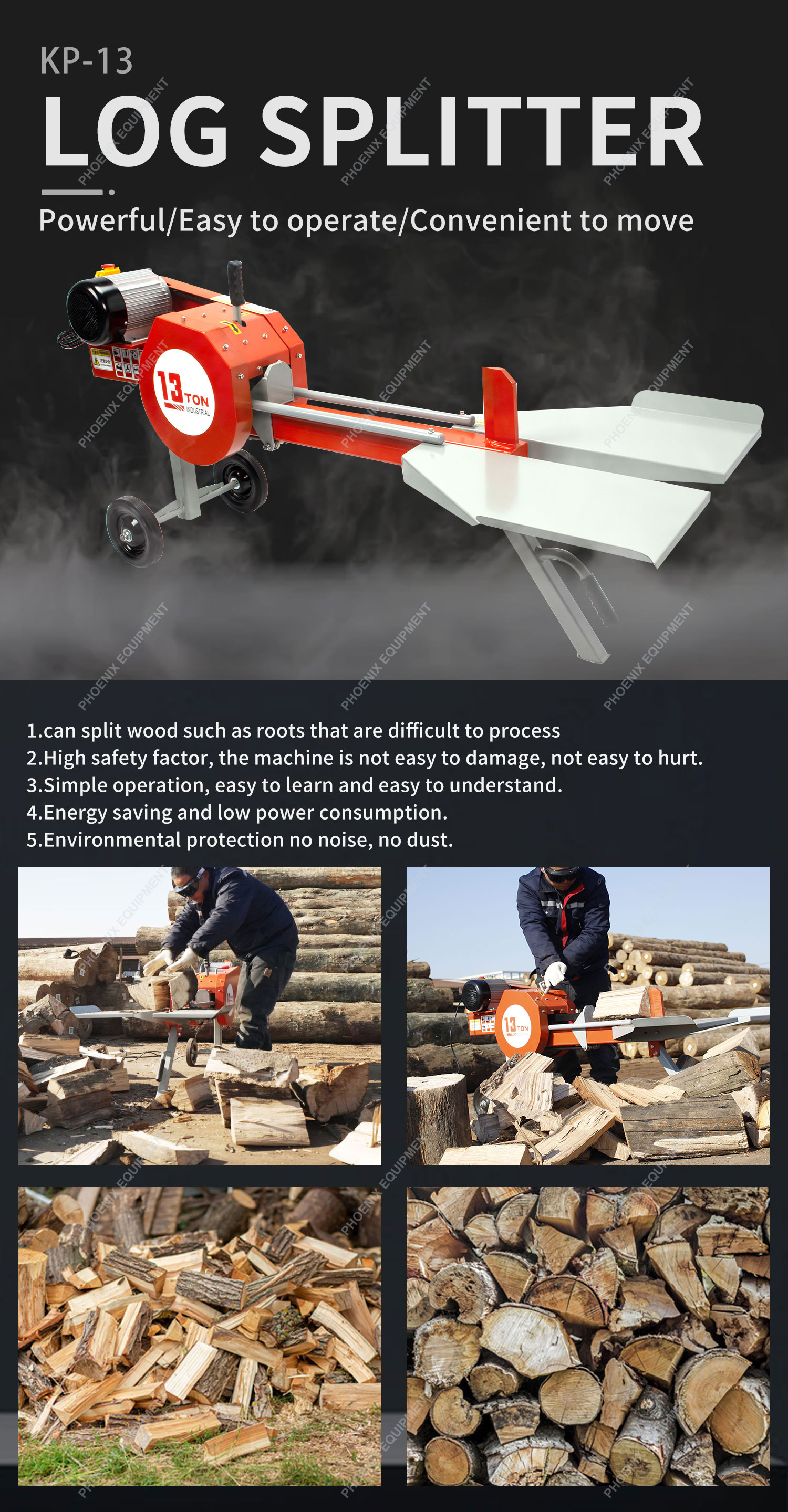 Horizontal 13-ton Electric Log Splitter Ideal for Small Scale Wood Splitting at Home