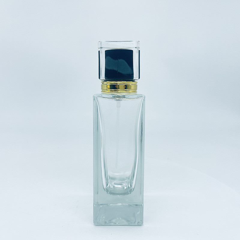 Glass Perfume Bottle 50ml Thick Square Perfume Bottle, High-End Bayonet Press Spray Bottle, Empty Cosmetic Bottle