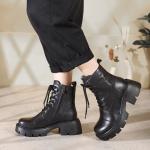 HZM038 Leather Women'S Boots Mid-Tube Boots Winter New Style Plus Velvet Warm