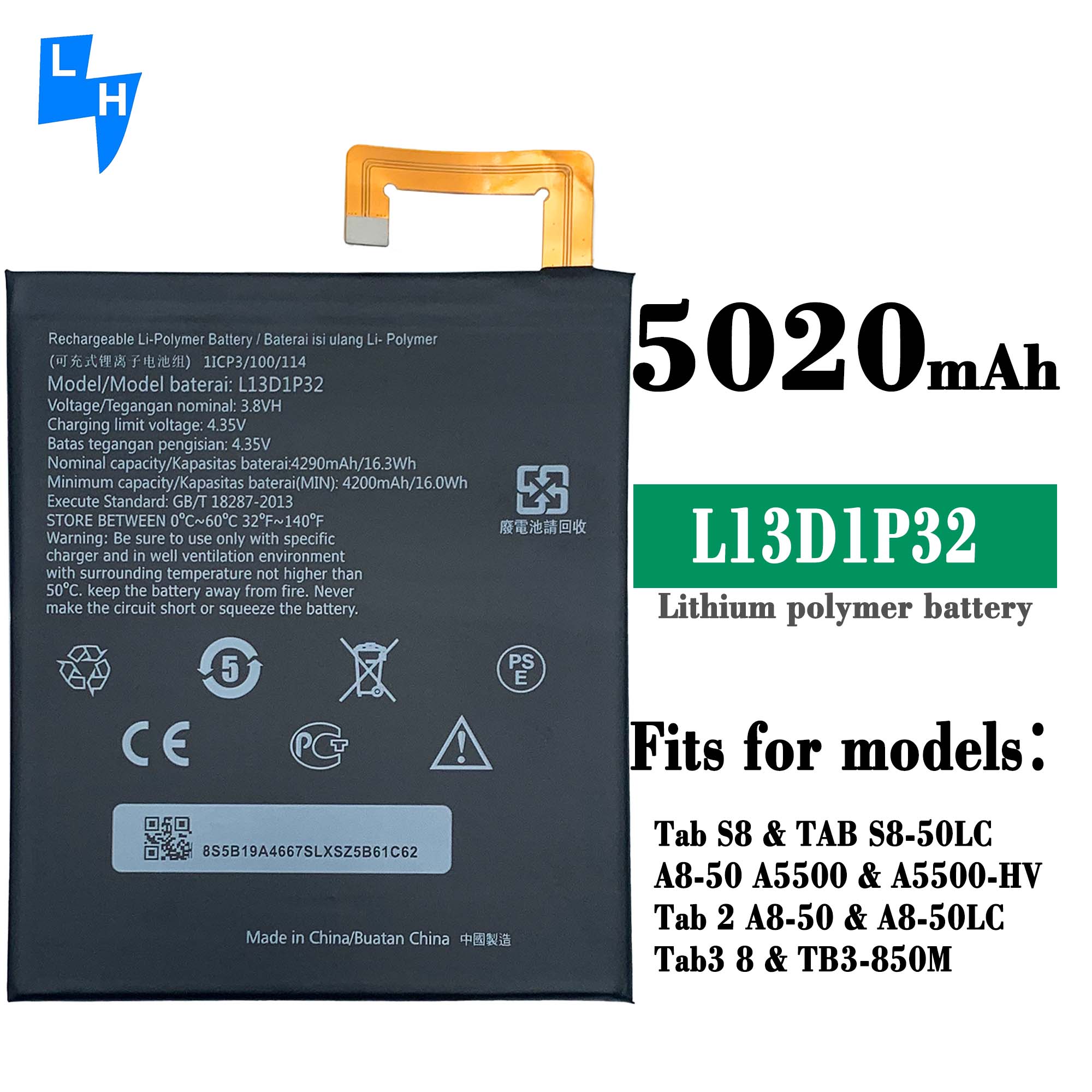 4290mAh L13D1P32 S8-50 A5500 Tab battery for-Lenovo TAB3 8 nattery Compatible For Lenovo
