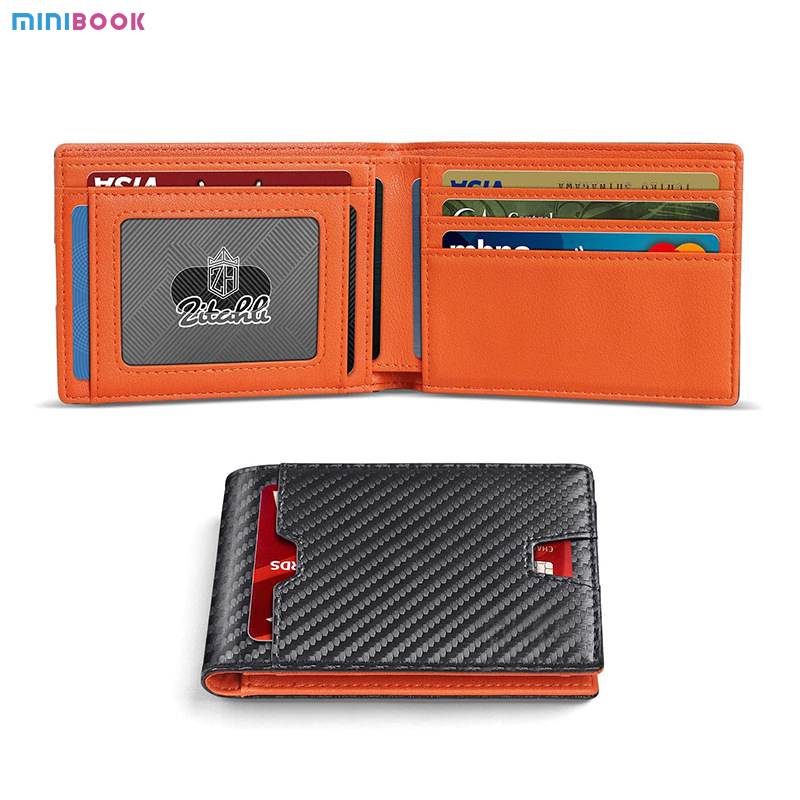 Genuine Leather Men's RFID Blocking Bifold Wallet with Zipper Pockets and Custom Logo