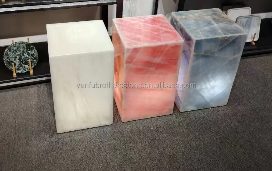 Modern Translucent Crystal Pink Onyx Slab Stone Lamps for Backlit Wall Background Panel