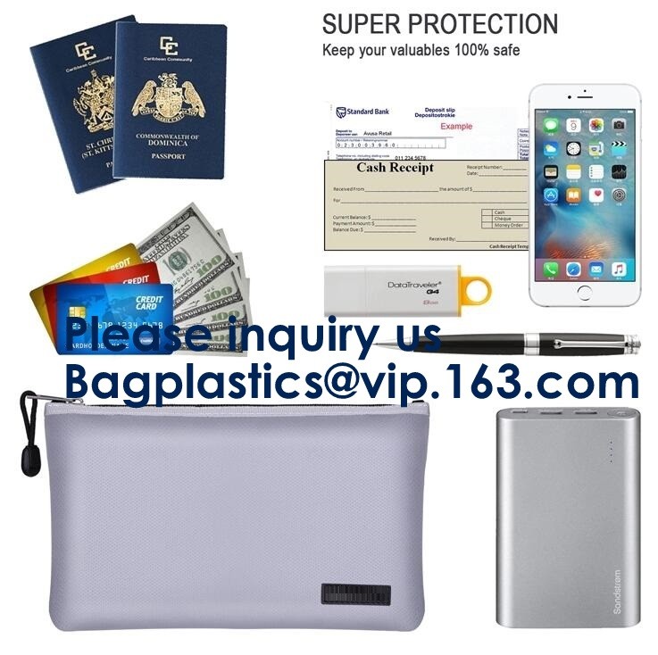 Double layer heat protection large fireproof document money pouch bags,Safety document bag / fire resistant document bag