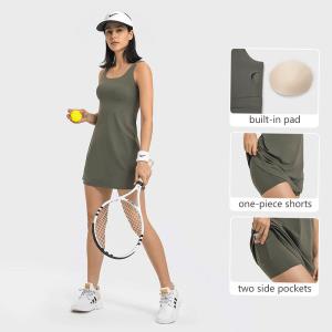 Wholesale STC Womens Tennis Skirt One Piece Built In Pockets Shorts U Shape Neck Workout Sportwear from china suppliers