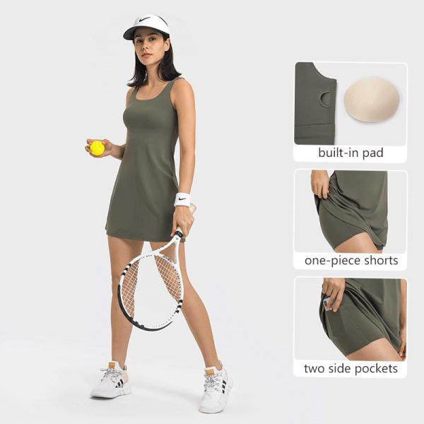 STC Womens Tennis Skirt One Piece Built In Pockets Shorts U Shape Neck Workout