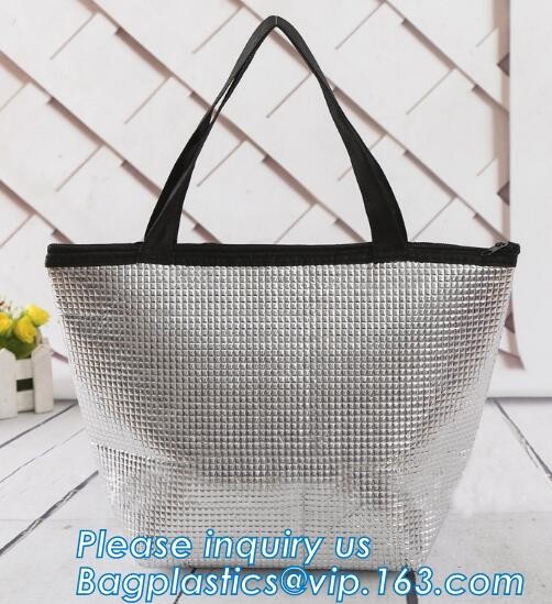 Reusable aluminium foil thermal insulation material cooler bag for picnic with Strapping tape closureRecycled PP Woven Plast