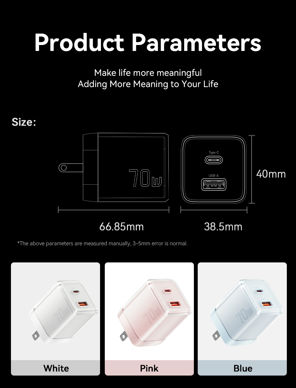ESSAGER ES-CD42 Series GaN USB C Phone Charger Type C Charger 70W