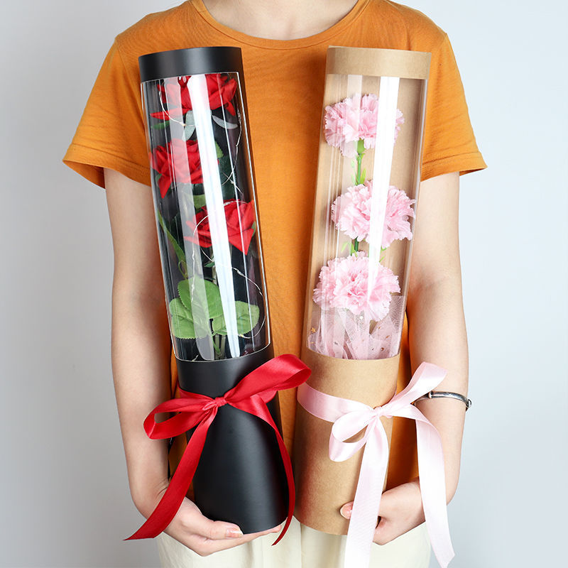 Design Logo Round Cylinder PVC Box for Custom Different Shape Florist Rose Packaging