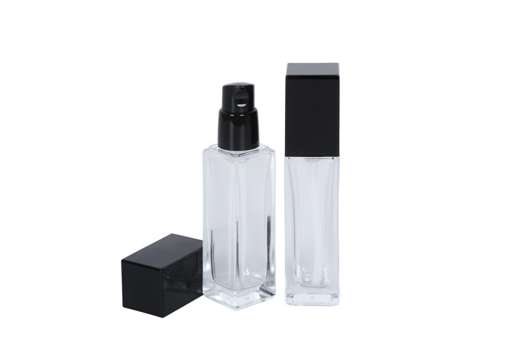 30ml Empty Square Glass Bottle+Pp Pump Foundation Bottle Skin Care Serum Bottle UKE07