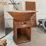 Wood Burning Corten Steel Outdoor BBQ Table Fire Pit Charcoal Barbecue Grill