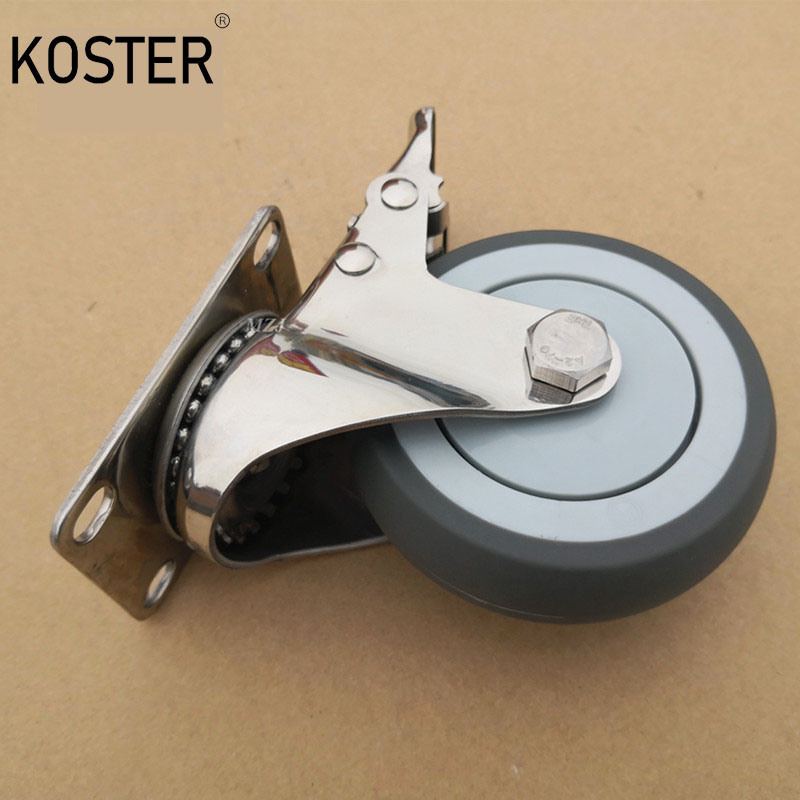 Manufacturer 4 Inch PU Rubber Tire Steel Fork Table Cart Medical Wheel Heavy Duty Caster