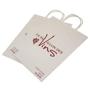 Wholesale Wine Branded Paper Bags White Kraft Bags With Handles Pantone 221C Printing from china suppliers